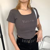 チャコール | 刺繍ロゴスクエアネックチビTシャツ | non-hedge 