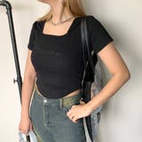 ブラック | 刺繍ロゴスクエアネックチビTシャツ | non-hedge 