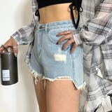 サックス | ダメージデニムショートパンツ レディース ファッション | non-hedge