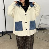 オフホワイト | デニム切替フードカーディガン | non-hedge 