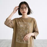 キャメル | 花モチーフ7分袖プルオーバー | non-hedge