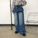 ブルー | ラップ風レイヤーデニムワイドパンツ | non-hedge