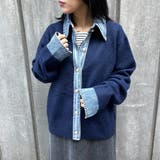 ネイビー | 襟付きデニム切替ニットカーディガン | non-hedge 