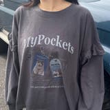 チャコール | 袖フリルネコプリントロンT | non-hedge 