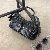 ブラック | アンティーク風合成皮革2ポケットショルダーバッグ | non-hedge