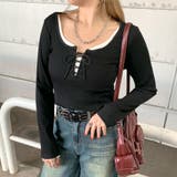 ブラック | レースアップリブショートトップス | non-hedge 