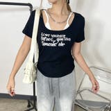ブラック | ロゴアンサンブル風サイドドロストTシャツ | non-hedge