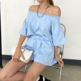 ストライプ切替オフショルトップス・ショートパンツセットアップ | non-hedge | 詳細画像1