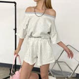 ストライプ切替オフショルトップス・ショートパンツセットアップ | non-hedge | 詳細画像17