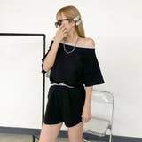 ストライプ切替オフショルトップス・ショートパンツセットアップ | non-hedge | 詳細画像7