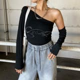 ブラック | ワンショルストーンロゴアームウォーマーTシャツ | non-hedge 