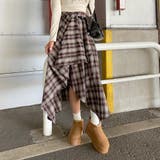 ブラウン | ベルト付きイレヘムチェックロングスカート | non-hedge 