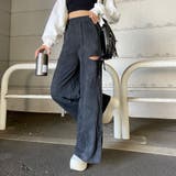 チャコール | サイドスリットリボンカットワイドパンツ | non-hedge 