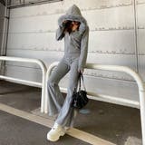 グレー | ファーフードZIPパーカー・フレアパンツセットアップ | non-hedge 