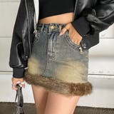 ダークブルー | ファー切替デニムミニスカート | non-hedge