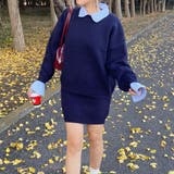 ネイビー | シャツアンサンブル風ニットトップス・スカートセットアップ | non-hedge 