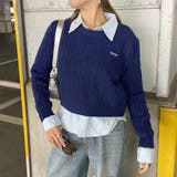 ネイビー | ケーブルニットプルオーバー・シャツアンサンブル | non-hedge