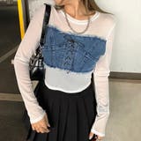 オフホワイト | デニムスピンドルベアシアー切替トップス | non-hedge 