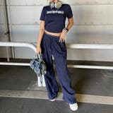 ネイビー | ウエストロゴワイドパンツ・Tシャツセットアップ | non-hedge