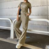 カーキ | ウエスト配色ワイドパンツ・Tシャツセットアップ | non-hedge 