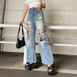 デニムロゴダメージストレートパンツ | non-hedge | 詳細画像1