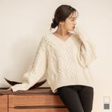 Vネックローゲージケーブルニット トップス レディース | titivate | 詳細画像1