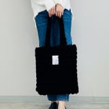 ブラック | ふわふわファー素材 オリジナルロゴ入り トートバッグ | TOKOHANA