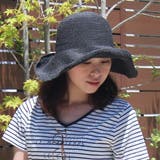 ブラック | ペーパー細編みボタン付サマーハット帽 レディース 帽子 |  TOKOHANA