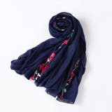 NAVY | 花柄刺繍入り薄手ストール レディース 小物 | TOKOHANA