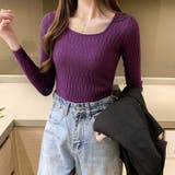 スクエアネックニットトップスオフィスカジュアル スプリングトップス 長袖 | TOKOHANA | 詳細画像11