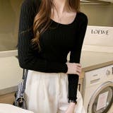 スクエアネックニットトップスオフィスカジュアル スプリングトップス 長袖 | TOKOHANA | 詳細画像3