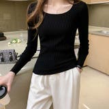 スクエアネックニットトップスオフィスカジュアル スプリングトップス 長袖 | TOKOHANA | 詳細画像4