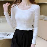 スクエアネックニットトップスオフィスカジュアル スプリングトップス 長袖 | TOKOHANA | 詳細画像6