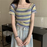 サマーショット丈ニット ハイウエイ半袖 ボーダー柄 | TOKOHANA | 詳細画像5