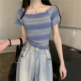 サマーショット丈ニット ハイウエイ半袖 ボーダー柄 | TOKOHANA | 詳細画像8