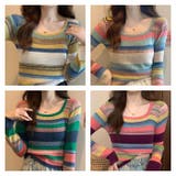 長袖ニットソーレディース韓国ファッション柔らかいボーダー柄 カットソー ニット |  TOKOHANA | 詳細画像12 