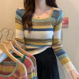 長袖ニットソーレディース韓国ファッション柔らかいボーダー柄 カットソー ニット |  TOKOHANA | 詳細画像7 