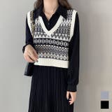 Black | ニットベスト vネック 幾何学 | TOKOHANA