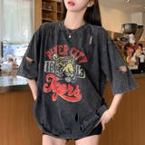 ブラック | タイガー スカル 髑髏 プリントダメージ加工 ピグメント Tシャツ 半袖 | DEVICE