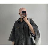 ワンポイント オーバーサイズ ビッグシルエット デニムジャケット 半袖 | DEVICE | 詳細画像4 