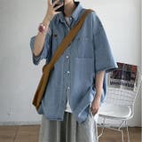 ブルー | ワンポイント オーバーサイズ ビッグシルエット デニムジャケット 半袖 | DEVICE