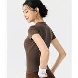 ダークブラウン | ヨガウェア トップス カップ付き 半袖 | OSYAREVO
