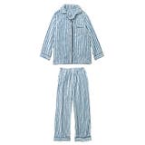 ブルーストライプ | ルームウェア セットアップ ボア シャツ ロングパンツ セット ストライプ | OSYAREVO