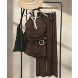 ブラウン | サイドギャザービキニ ロングパンツ 付き 水着 セットアップ レディース | OSYAREVO