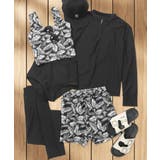 ブラック×リーフ | 【紫外線カット率99%以上】クォータージップ ラッシュガード 付き | OSYAREVO