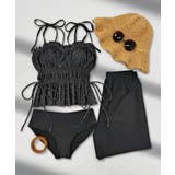 ブラックドット×ブラック | シャーリング フリル キャミソール 水着 セットアップ レディース | OSYAREVO