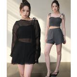 ブラック×グレー | シアートップス付き シャーリングビキニ セットアップ 水着 レディース | OSYAREVO