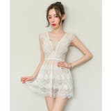 ホワイト | 総レース バッククロス ティアードワンピース | OSYAREVO