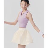 ラベンダー | ノースリーブ ポロシャツ トップス カップ付き リブ | OSYAREVO