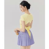 パステルイエロー | ヨガウェア トップス カップ付き バックリボン 半袖 | OSYAREVO